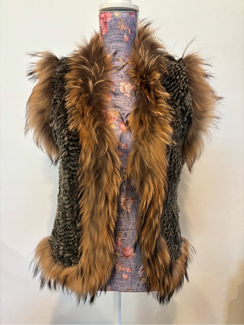 Saks Fifth Ave Real Coyote Fur Trim Knit Vest